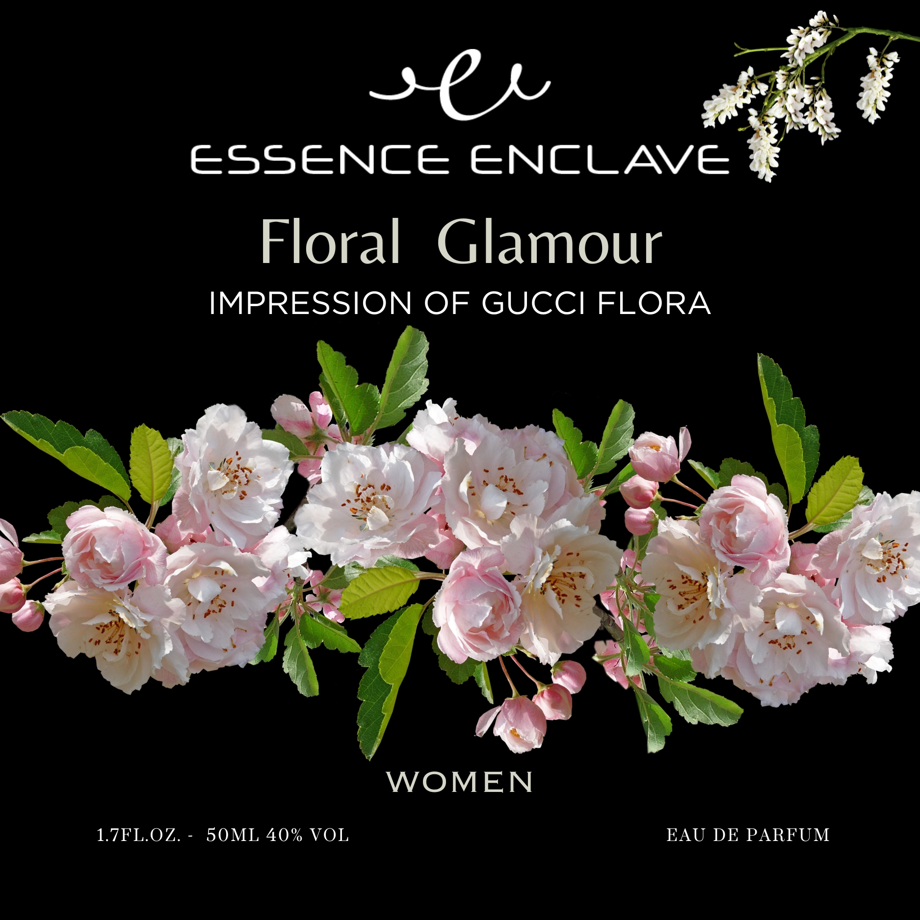 Black Minimal Perfume Label "GUCCI FLORA"